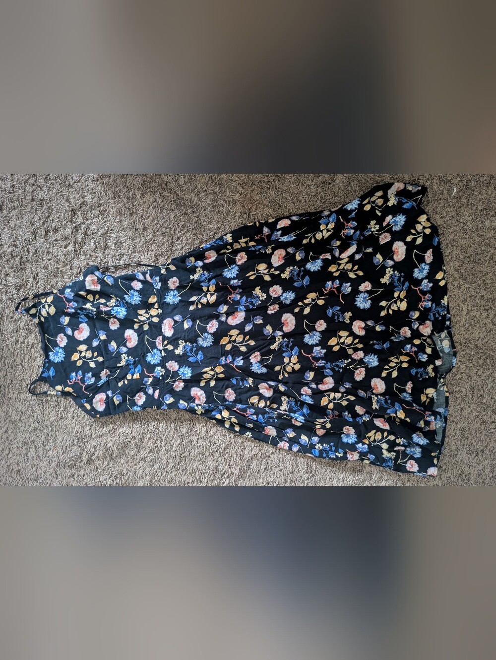 Forever 21 Backless Black Floral Midi Skirt with Blue and Pink Flowers